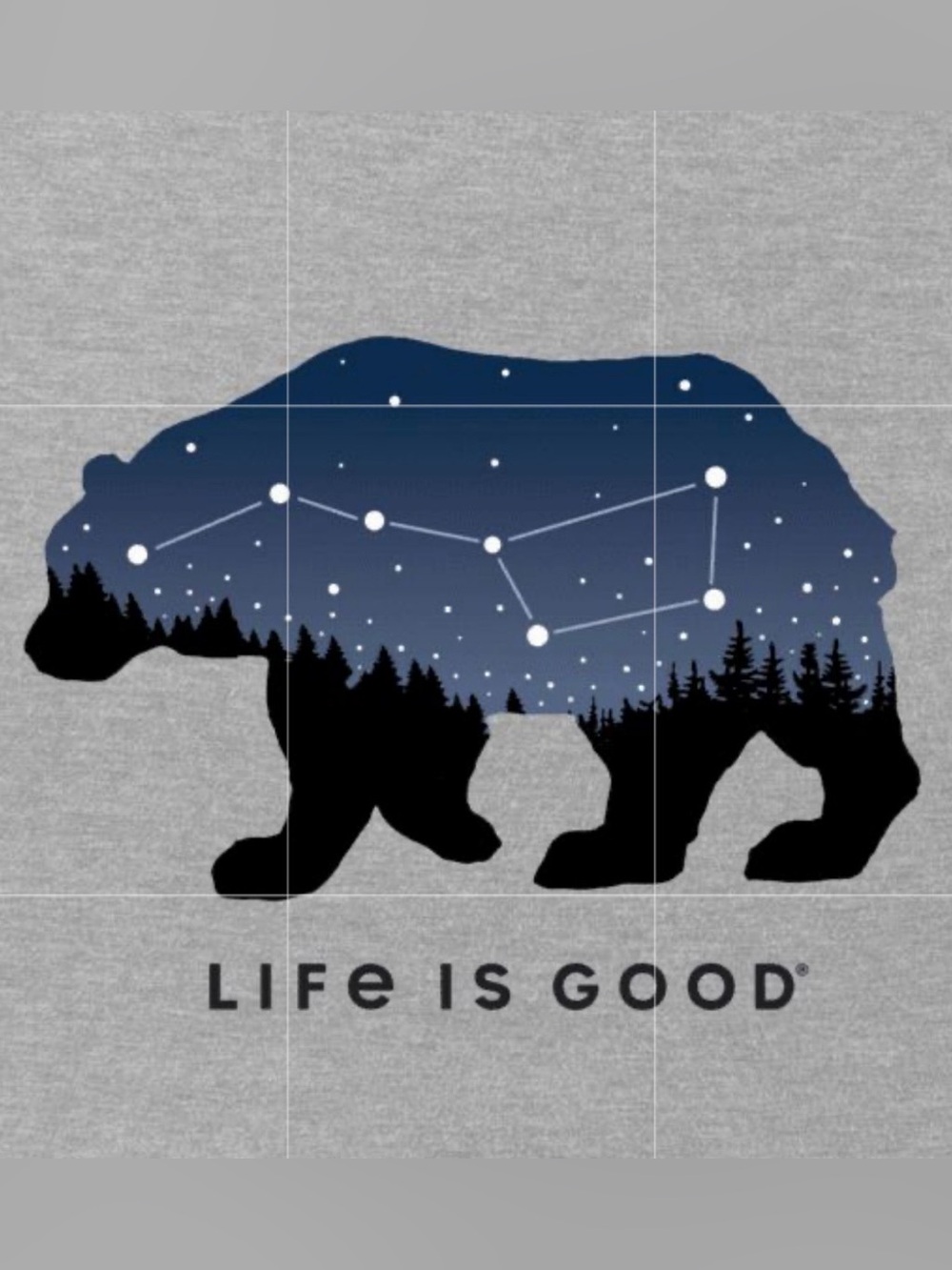 Life Is Good Men's S 100% Cotton Gray Blue Bear Constellation Graphic Tee in EUC